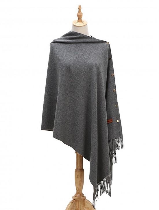 Cashmere Feeling Shawl w/ Openable Button Details